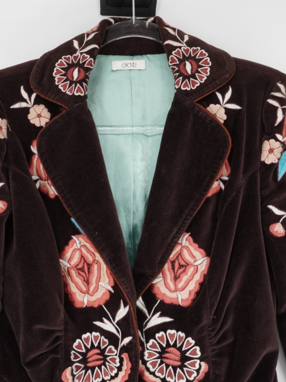 Cach’e Velvet embroidered Brown blazer Size 2 Y2K Bohemian Hippie Artsy - Picture 5 of 12